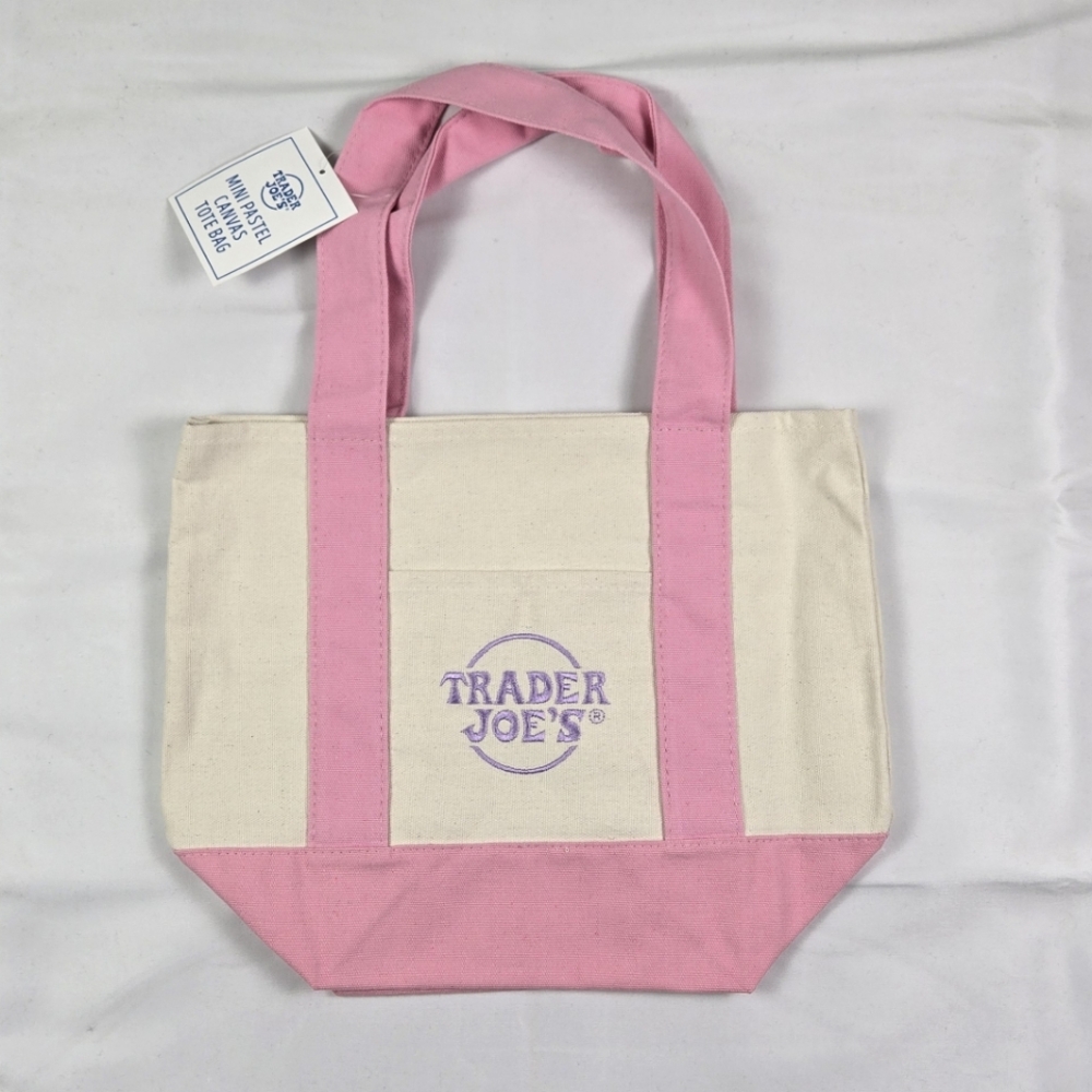 NWT Pink Trader Joe's  Mini Pastel Canvas Tote Bag